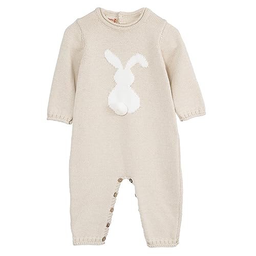 Minora Gestrickter Unisex Strampler für Baby Jungen und Mädchen Overalls Neugeborene Winter, Kaninchen Gemusterter, Beige, 3-6 Monate