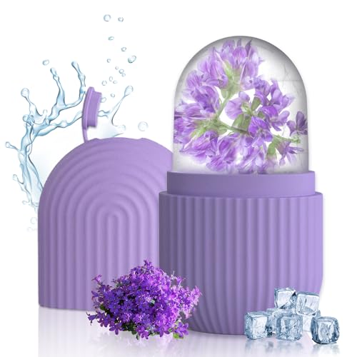 Ice Roller, Eis Gesichtsroller Silikon, Wiederverwendbar Eisroller Gesicht Auge Massagegerät für Pore Verkleinern, Falten Aufhellen, Erhellen Haut (Gestreift Lila)