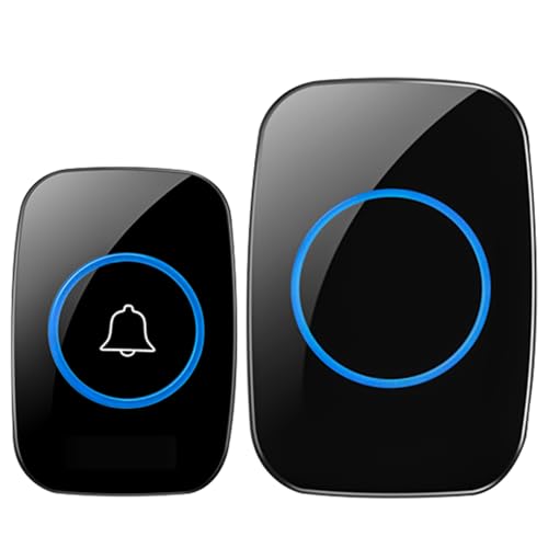 JOFLVA Funkklingel, Mit Batterie Doorbell 300M Reichweite Ip55 Wasserdicht Elektronische Türglocken Türgong, 60 Melodien Mit Led-Blitz,5 Lautstärkestufen Klingeltaster, schwarz Funk-Türklingel-Set.