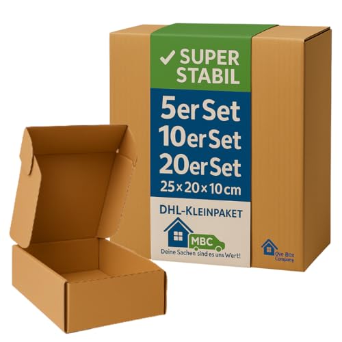 MBC 5-er Versandkarton klein, faltbar 25 x 20 x 10 cm | Faltschachtel Braun | Stabil und Robust | Päckchen Recycelbar | Ideal für den Versand von kleinen Waren | DHL konform Größe S