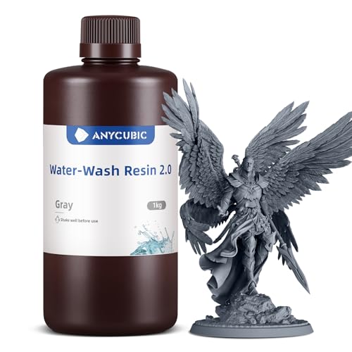 ANYCUBIC Wasser Waschbares Resin 2.0, 3D Drucker Harz Wasserlöslich, UV-Resin 405nm Standard Photopolymer Harz, Geringer Geruch, Geeignet für 4/6/8K LCD 3D-Drucker (Grau, 1000g)