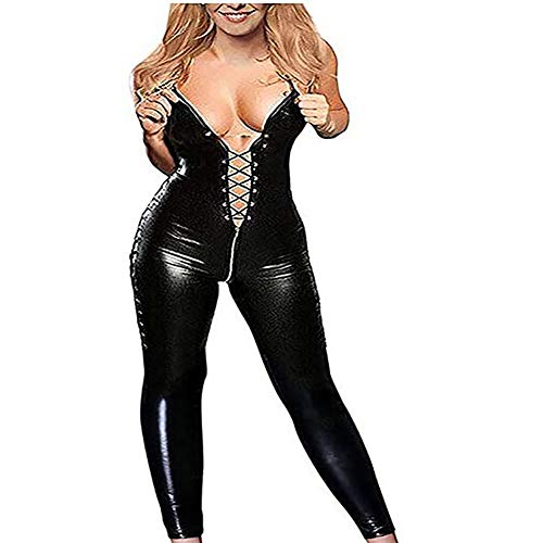 Boowhols Lackleder mit Reißverschluss, sexy Dessous, rückenfrei，Club DS Lack Club Anzug, Enge Kleidung，Offenes Lackleder，Party-Kleidung (3XL)