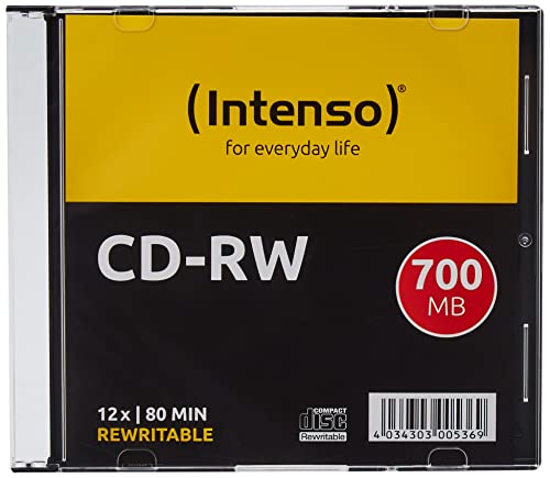 Intenso 2801622 CD-RW Rohlinge 700 MB, RW 12x Speed kratzfest Cover-Card 10er Pack Slim Case