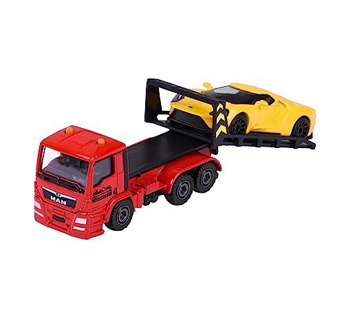 Majorette – Trailer Edition - Spielzeug-Abschleppwagen mit Modellauto für Kinder ab 3 Jahren, mit Freilauf und beweglichen Teilen, Gelb
