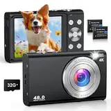 4K Digitalkamera 48MP Autofokus Kamera Fotokamera 32GB Karte, 16X Digitalzoom, 2,8" LCD Bildschirm, Kompaktkamera Fotoapparat mit 2 Akkus für Anfänger