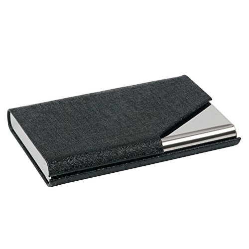 TRIXES Professionelles Visitenkarten-Etui mit glattem Kunstleder-Einband schwarz