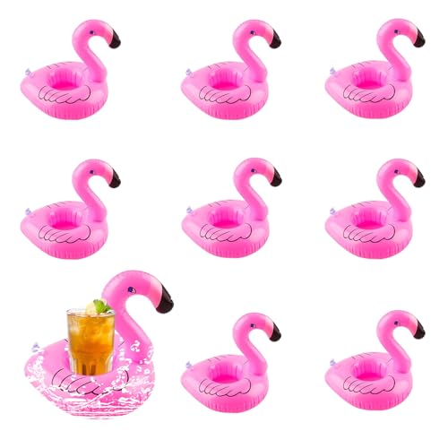 Aufblasbare Getränkehalter, 9 Stück Kleine Flamingo Getränkehalter, Pool Getränkehalter schwimmend, PVC Flamingo Schwimmender Bierhalter, für Bierflasche Sektglas, Deko für Jungen und Mädchen