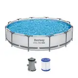 Bestway Steel Pro MAX Frame Pool-Set mit Filterpumpe Ø 366 x 76 cm, lichtgrau, rund