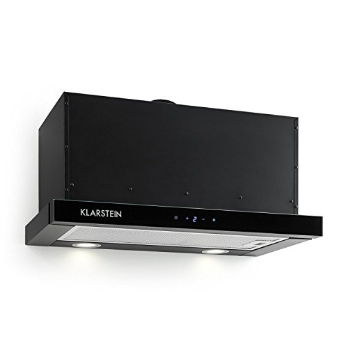 Klarstein Vinea Dunstabzugshaube ausziehbar mit 610m³/h max. Abluftleistung, Flachschirmhaube Einbau, Unterbau, Dunstabzugshaube 60cm breit, Abluft/Umluft, Beleuchtung, Aluminium-Fettfilter, schwarz