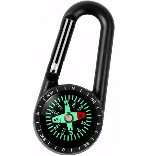 Kompass Mit Karabinerhaken,Kompass Karabiner Mini Kompas Outdoor Kompass Schlüsselanhänger Taschenkompass Kinder Nautischer Kompas Mini Compass Schlüsselanhänger Für Camping Wanderung Zubehör,Schwa
