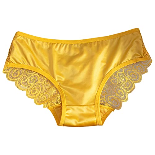 Unterhosen Damen Baumwolle Unterwäsche Slip Bequeme, atmungsaktive Spitzen-Satinnähte Unterwäsche Herren Sexy Set (Yellow, L)