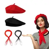 QSZHSL 4 Stück Baskenmütze, Französischen Beret Damen, Beret Damen, Frauen Klassische Der Französische Künstler Baskenmütze Barett, 50er Jahre Damen Kleid Zubehör 1950s Kostüm Set