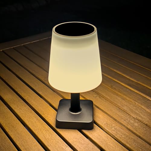 INSPINOVIA Solar Tischlampe | Kompakte Outdoor Tischleuchte mit An/Aus-Schalter für Garten, Balkon oder Terrasse | Brenndauer ca. 6-8 Stunden