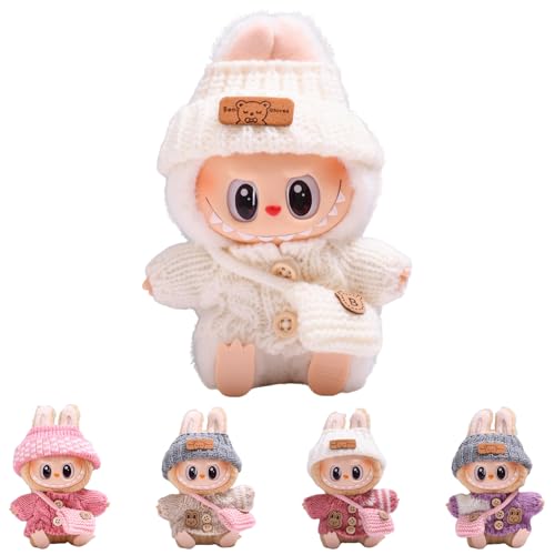 La-bu-bu Kleidung für 17 cm Puppe – DIY Outfit Set mit Hoodie & Anziehzubehör, weiches Puppen-Kleidungsset, elastisch & detailreich, Plüschtier-Bekleidung mit Strickmütze und Tasche (C-B)