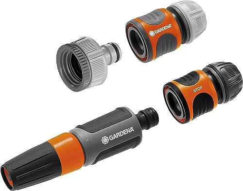 Gardena Grundausstattung mit Anschlussteilen für 13 mm (1/2 Zoll)- und 15 mm (5/8 Zoll)-Schläuche: Wasserhahn Anschluss-Set mit Reinigungsspritze (18291-20)