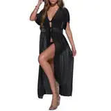 Roinaid Damen Sommer Bikini Cover Up,Strandkleid Lang,Kimono Damen Strand,Badeanzug Maxi Strandkleid,Boho Kimono Lang Strand Cardigan,Eine Tolle Wahl für Den Strand Im Sommer (Schwarz)