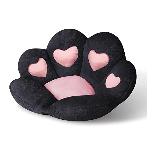 Firecos Katzenpfoten Kissen, Sitzkissen für Stuhl, Plüschkissen in Niedlicher Pfotenform, Hautfreundliches Sesselkissen, Weicher, Plüsch für Esszimmer, Schlafzimmer, Büro, 70 x 60 cm (Schwarz)
