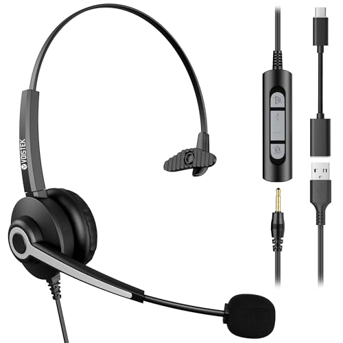 Voistek USB Headset mit Mikrofon für PC/Laptop, 3,5 mm/USB/USB-C, Kabelgebundenes Headset mit Lautstärkeregler für Büro und Callcenter