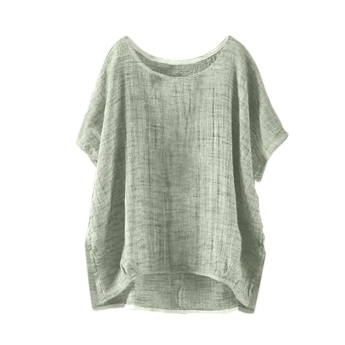 Oversize Shirt Damen Vintage Musselin Bluse Sommer Leinenbluse Basic Tshirt Casual Oberteile Rundhalsausschnitt Pullover Leichte Tunika Tops Große Größen T-Shirt Longbluse (erhältlich In Übergröße)