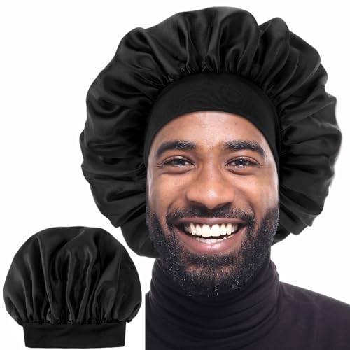 Dimeho Schlafmütze aus Satin für Herren Seidenhaube Silk Bonnet Haarhaube Mütze Verstellbare Schlafmütze aus Seide Einlagig Dehnbares Bindeband Breit Weich Verstellbare Haarhaube Große Seidenhauben