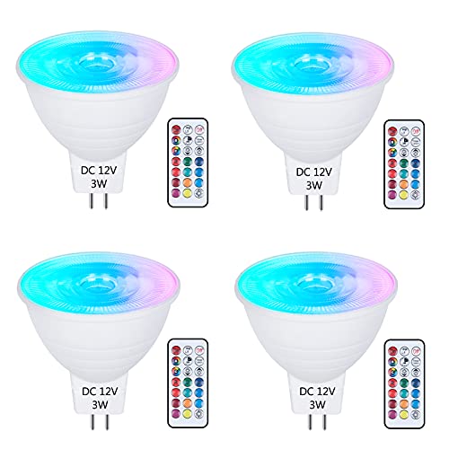 DoRight 4x GU5.3 LED Farbwechsel Birne MR16 3W AC/DC 12V Dimmbar Farben LED Glühbirne mit Fernbedienung, RGB & Kaltweiß 6000K 2 Pin Spotlight für DJ Disco Club Party Pub Hause Mood Farbwechsellampe