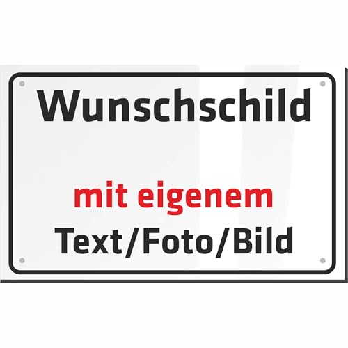 INDIGOS UG - Schilder selbst gestalten - WUNSCHTEXT Schild personalisiert - Aluverbundplatte 8 Größen - personalisiert mit Foto und Text - Logo - für Garage, Hotel, Parkplatz, Schule, Carport, Firma