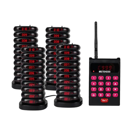 Retekess TD161 Pager Rufsystem, 500M Pager Gastronomie, 40 Pager, Unabhängige Tastatur, Leicht Einzurichten, Ausschalten mit Einem klick, Pager System für Food Court, Spielplatz, Logistik