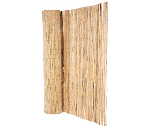 Schilfmatte bambussi 180 x 500cm mit grünem Draht verwebt - Hohe Sichtschutz Schilfrohrmatte 1,8m x 5m Made in EU