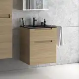 Zentrobad Premium Waschbecken mit Unterschrank 60 cm Waschtisch Badmöbel Badezimmer Schrank Badschrank mit Zwei Schubladen (Eiche Natur)