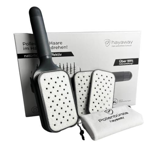 Pollenfilter Haarbürste – Entfernt Pollen aus Haaren | Bei Pollenallergie & Heuschnupfen | Für glatte und feine Haare | Set inkl. Filter & Beutel | Ideal für Wohnung, Park, Festival, Camping & Hund