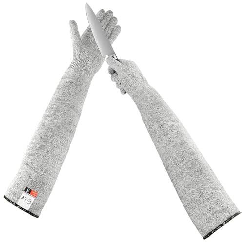 AUYAO Schnittschutzhandschuhe Universal Lange Schnittschutzhandschuhe Level 5 Schutz Schnittfeste Handschuhe für den täglichen Gebrauch Küchenhandschuhe Arbeitshandschuhe Schnitzhandschuhe (Grau,55cm)