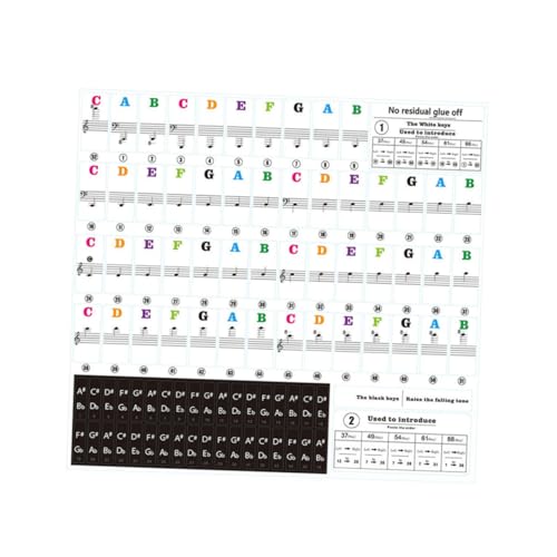 LALADEFIEE 1 Set Elektronische Klaviertastatur Aufkleber Transparente Musiknoten Aufkleber Für 88/61/54/49 Tasten E Piano Wiederverwendbare Farbige Tastenkleber Für Anfänger Und