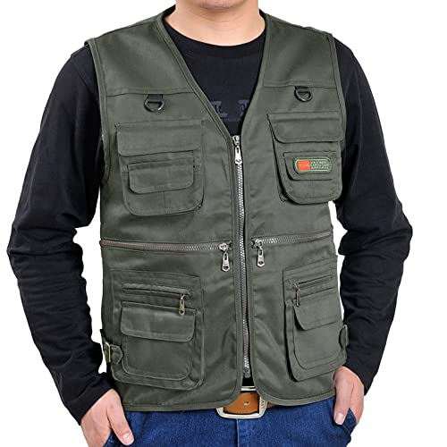 kosopse Herren-Hemden, Outdoor, Arbeit, Angeln, Reisen, Foto, Cargo-Weste, Jacke, mehrere Taschen, langärmeliges Herrenhemd, grün, XL
