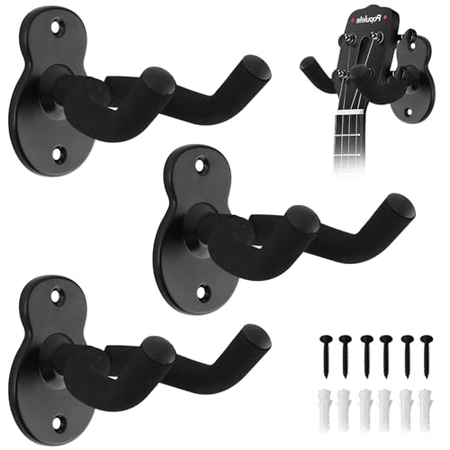 3 Stück Gitarrenhalter, Gitarren-Wandhalterung, Gitarrenhalterung, Metall-Gitarren-Aufhänger mit Schwamm, Wand Gitarren-Haken-Halter für Gitarren, Bässe, Akustikgitarre, Mandala, Banjo, Ukulelen