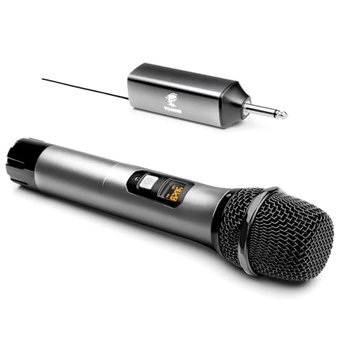 TONOR Drahtloses Mikrofon, UHF Metall Kabelloses Handmikrofon System mit wiederaufladbarem Receiver, 1/4" Ausgang fur Verstärker, PA-System, singende Karaoke Maschine, 60m(TW620), Silber
