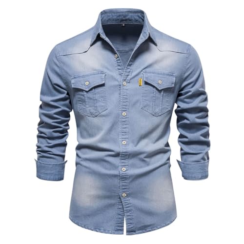 Herren Hemden Denim Shirt Langarmhemd Freizeithemd Regular Businesshemd Slim-Fit-Herrenhemden Cowboy-Style Freizeit Hemd männer Kent-Kragen Business Casual