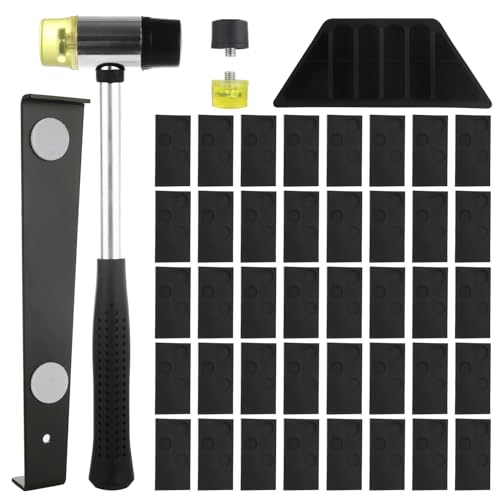 LOPYXBR 73 Stück Laminat Verlegeset, Vinyl Verlegeset Laminatfußboden Werkzeuge mit 70 Abstandhaltern, Doppelseitiger Gummihammer, Schlagklotz und Zugstange, Verlegeset Parkett für Laminate Parquet