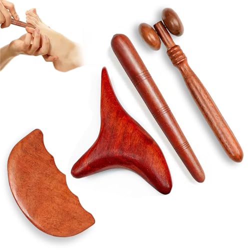 Eowppue Premium Akkupressurstab und Triggerpunkt Massagegerät: 4-teiliges Set, Massagestab aus Holz für professionelle Physiotherapie, ASMR Triggerpunkte & Faszienstab, tragbar und hautfreundlich