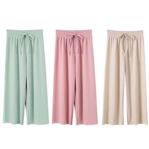 AOOPOO 3er Pack Sommerhose Mädchen Hosen Weites Bein Gr. 92/98/104/110/116/122/134 Baby Kinder Culotte Eisseide Sommer Leichte Atmungsaktiv Lange Hosen Dünn Jogginghose Lässige Hose Lose Hosen