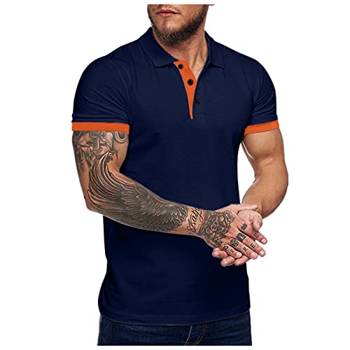 T Shirts Männer Stretch Sweatshirt Henley Kurzarm T-Shirt Freizeit Slim Fit Sommer Günstig Kleider Business Modern Sport T Shirts Kleidung Clothes Outfits Marine XXL