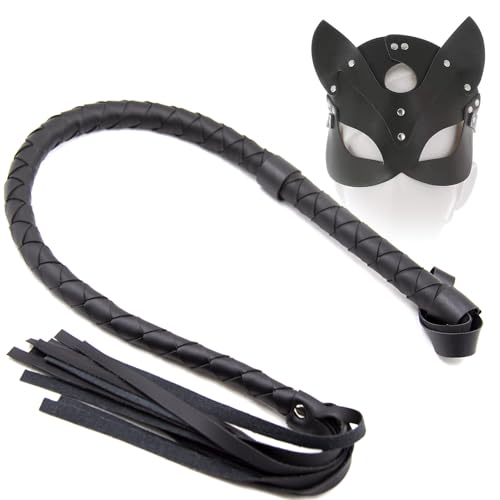YUZHO BDSM Reiterpeitsche Peitsche und Maske 2er Pack Leder Peitsche Fuchs Maske Rollenspiel Sexy Halbgesicht Augenmaske Adult Toys Flirting Sex Play Sexartikel Schwarz