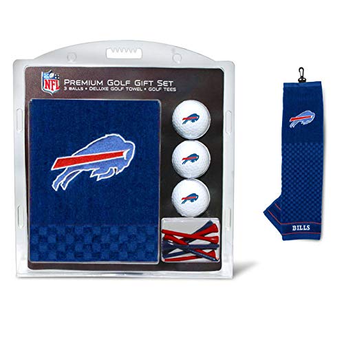 Team Golf NFL Buffalo Bills Besticktes Golf-Handtuch, 3 Golfbälle und Golf-Teeset, Geschenk-Set, Besticktes Golf-Handtuch, 3 Golfbälle und 14 Golf-Tees 6,4 cm Verordnung, dreifach gefaltetes Handtuch