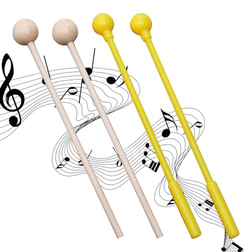 Holzschlägel, 4 Stück Schlagzeugstöcke, Xylophon Schlägel, Holz Percussion-Schlägel, Kunststoff-Schlägel für Musikinstrumente, Klangstäbe für Xylophon für Kinder Schlagzeuger und Praktiker