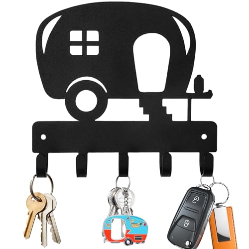 Domemit Camping Deko Wohnwagen Organizer, Camper Schlüsselbrett Schlüsselhalter Wand Ohne Bohren Selbstklebend oder Bohren, Wohnwagen Zubehör Gadgets Innen Wohnmobil Valentinstag Geschenke - Schwarz