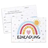 MumdoYAL 12 Stück Einladungskarten Kindergeburtstag | Karten mit Regenbogen- Herzform-Sonne-Motiven | Mädchen & Jungen | geburtstagseinladungen | Größe：150mmx108mm | Papiergewicht ：350g