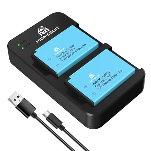 Homesuit LP-E17 Akku 1300mAh und LED Dual USB Ladegerät für Canon Rebel SL3 SL2 T8i T7i T6i T6s EOS R100 R10 R50 R8 RP M3 M5 M6 M6 Mark II 200D 77D 750D 760D 800D 8000D Kamera (2er-Pack)