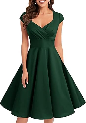 Bbonlinedress Rockabilly Kleider Damen Festliche Kleider Sommer Cocktailkleid Abendkleid elegant für Hochzeit Brautkleid Dark Green XL