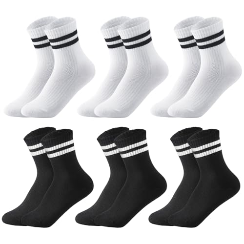 Utensilsto 6 Paar Kinder Sportsocken Tennissocken Socken Kinder Baumwolle Socken für Jungen Mädchen (schwarz, weiß)