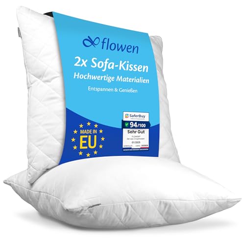 Flowen Kissen 50x50 Kopfkissen 2er Set Dekokissen für Sofa und Bett Innenkissen Hypoallergene Anti-Milben Kissenfüllung mit Weicher Gesteppter Kissenbezug Abnehmbarem und Waschbaren für Haus/Hotel
