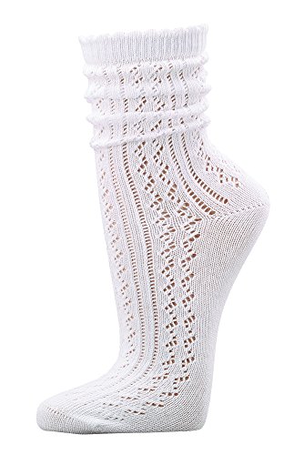 FussFreunde 3 Paar Damen Trachtensocken, Modell Heidi, Trachtenstrümpfe, Trachtensöckchen mit ANTI-LOCH-GARANTIE (39-42, Weiß)